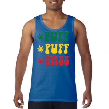 Imagem de Regata Puff Puff Pass 420 Weed Lover Pot Leaf Smoking Marijuana Legalize Cannabis Funny High Pothead Camiseta masculina, Azul, P