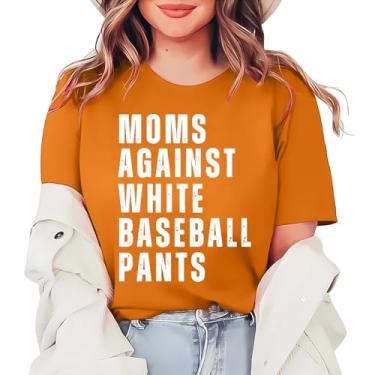 Imagem de PKDong Baseball Mom Shirt Moms Against White Baseball Pants Shirts Camiseta gola redonda 2024 camisetas femininas, Laranja, G