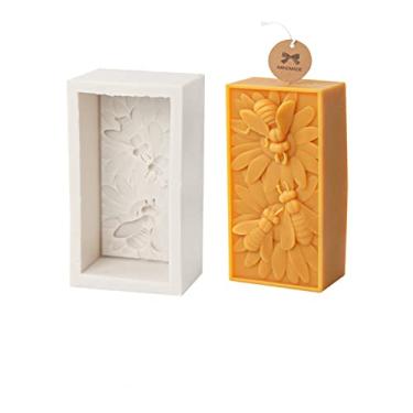 Imagem de Xidmold Molde de sabão de vela de flor de abelha, molde de silicone retangular de flor de abelha para vela de cera de abelha, sabonete, barra de loção, fondant, sobremesa, artesanato DIY (grande)