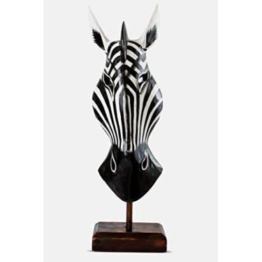 Imagem de G6 Collection 20" Wooden Tribal Zebra Mask with Stand Hand Carved Home Decor Accent Sculpture Decoration Handmade Handcrafted Mask Stand Alone (Striped Black White)