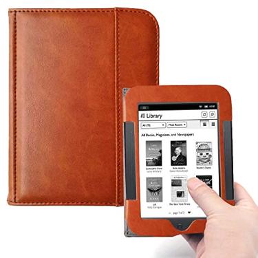 Imagem de Kuesn Barnes & Noble Nook Capa para leitor de eBook de toque simples, capa flip de couro para Nook modelo BNRV300 BNRV350 BNRV500 capa de proteção resistente (marrom)