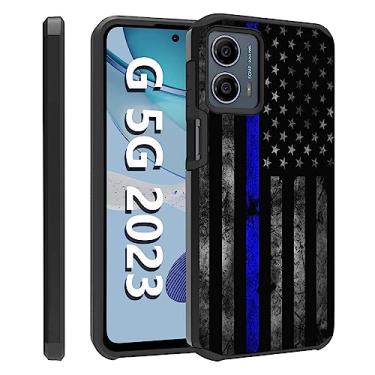 Imagem de ZXHSBROK Capa de celular para Moto G 5G 2023, capa de proteção à prova de choque de camada dupla híbrida 2 em 1 resistente à prova de choque para Motorola Moto G 5G 2023, linha azul fina bandeira