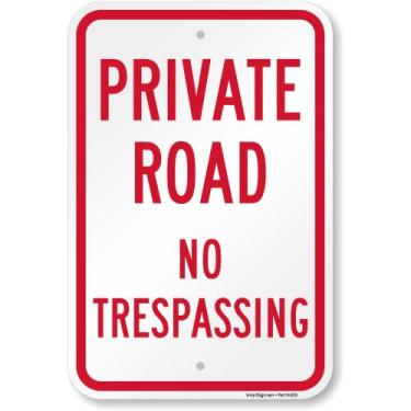 Imagem de SmartSign Placa de metal "Private Road, No Trespassing" de 45,72 x 30,48 cm, composto de alumínio de 120 mm (ACM), material refletivo de grau de engenheiro, vermelho e branco