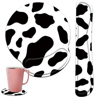 Imagem de Conjunto de descanso de pulso para teclado e mouse pad com porta-copos, mousepad ergonômico para jogos em casa, escritório, estudo, digitação fácil e alívio da dor, estampa de vaca
