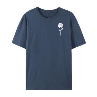 Imagem de Camiseta com estampa rosa para homens e mulheres Rose Funny Graphic camiseta para amigos para o amor, Azul marinho, 3G