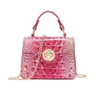 Imagem de Makcr Joacbv Bolsas femininas chiques de couro de crocodilo mini alça superior bolsa compacta para noite acessório elegante para itens essenciais, 1 - verde rosa colorido