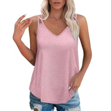 Imagem de Camiseta feminina de cor sólida, moderna, casual, jacquard, alças duplas, sem mangas, em branco, rosa, XXG