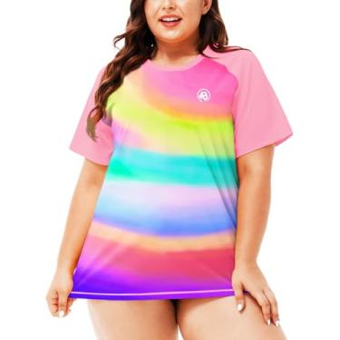 Imagem de AOBUTE Camiseta feminina plus size Rash Guard manga curta FPS, Multicolorido | Arco-íris, 6X