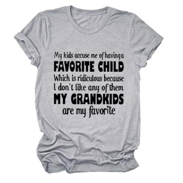 Imagem de Camiseta feminina casual de verão com estampa My Kids Accuse Me of Having A Favorite Child, Cinza, G