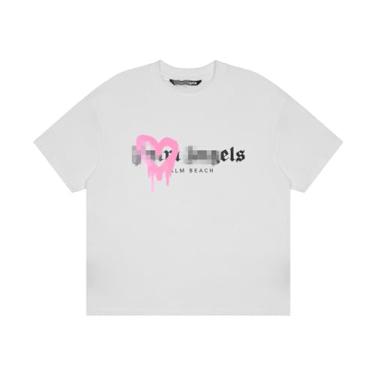 Imagem de Camiseta de manga curta Pa Love Spray Paint estampada moda casal gola redonda manga curta, Branco e rosa, M