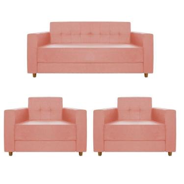 Imagem de Kit Sofá 2 Lugares E 2 Poltronas Denver Suede Coral - Doce Sonho Móveis