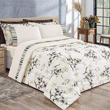 Imagem de Kit Edredom Holanda Estampado 3pçs Casal Queen 180 Fios 80% Algodão Palha