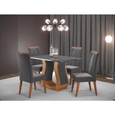 Imagem de Mesa de Jantar Retangular Nubia com 4 Cadeiras Madeira Maciça Vegas Mel/Cinza/Grafite