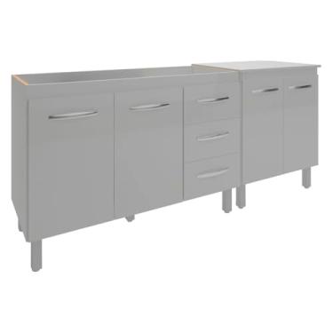 Imagem de Mobília Decor, Armário Cozinha Gabinete Pia de 120 cm Bruna e Balcão Jane para Forno Elétrico ou Microondas Branco