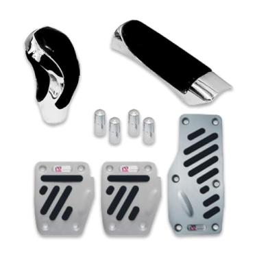 Imagem de Kit Chrome Esportivo Bola de Câmbio + Aplique Manopla Freio de Mão + Aplique Pedaleira + Pino Válvula de Pneu Cromada Universal