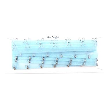 Imagem de SEW TRENDZ Par de 2 metros de fita de gancho e olhal tecido de malha de organza transparente 1,9 cm (3/10.2 cm) espaçamento prata metal borda cordão acabamento espartilho lingerie costura azul bebê