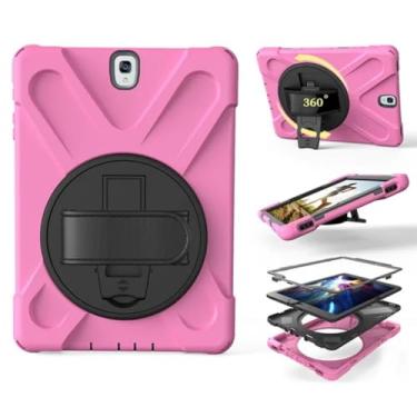 Imagem de Capa de silicone com suporte e alça de pulso giratória, segura para crianças, à prova de choque, para Samsung Galaxy Tab S3 SM-T820 T825 9,7 polegadas + caneta (rosa)