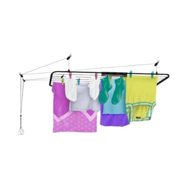 Imagem de Varal De Teto Em Aço 120 x 56cm Preto Com Cordinhas E Kit De Instalação - Someway