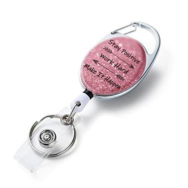 Imagem de Carretéis de crachá retráteis, porta-crachás retráteis, com estampa colorida dupla face, chaveiro retrátil, clipe de crachá e chaveiro, corda retrátil de nylon durável