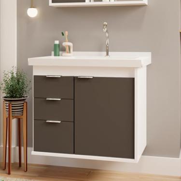 Imagem de Gabinete Toucador Para Banheiro Unik Com Cuba 85cm Branco/Grafite