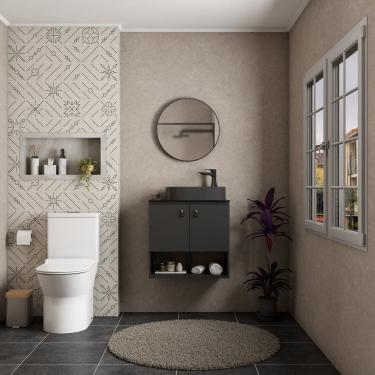 Imagem de Gabinete para Banheiro com Tampo de Vidro Baru Preto