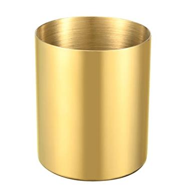 Imagem de Bidponds Porta-lápis dourado para mesa, copo de aço inoxidável 304, copo para caneta, pote de caneta, suporte de pincel de maquiagem, organizador de papelaria de acessórios de mesa