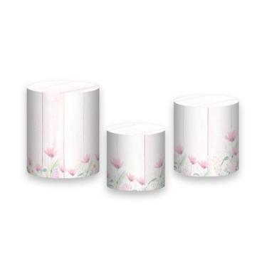 Imagem de Trio de Capas de Cilindro - Jardim Flores tons Pasteis 030 - Via Cores