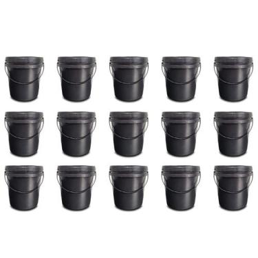 Imagem de Kit 15 Baldes Pretos 3,6 Litros Uso Geral Tampa Fechamento Alça  - Ama