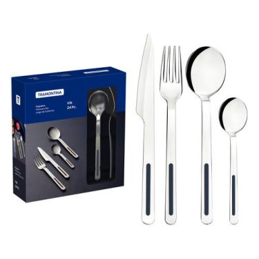 Imagem de Faqueiro Tramontina Inox 24 Peças Vik, Inox e Ônix, 24 Peças