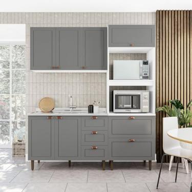 Imagem de Cozinha Pérola Completa 3 Peças Aéreo 3 Portas e Balcão 2 Gavetas 3 Portas e Torre Quente Yescasa Branco/Cinza
