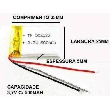Imagem de Bateria 500 Mah Fone  Mp5 Com 3 Fios 5mm X25mm X35mm 3,7v - bgb