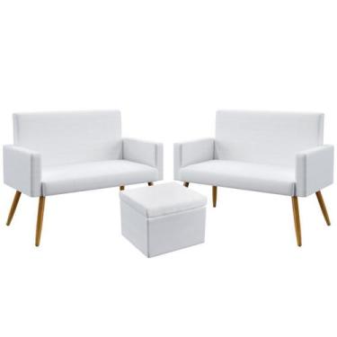 Imagem de 2 Poltronas Namoradeira Nina Sem Rodapé Com Puff Quasar Couro Branco A