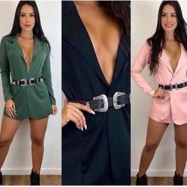 Imagem de Blazer Maxi Alongado Neopreme Feminino Acinturado Moda Tendência Diver