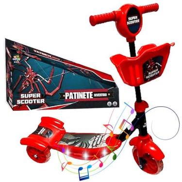 Imagem de Patinete Infantil p/ Meninos Estampa do Spider Aranha Luzes Som 3 Roda