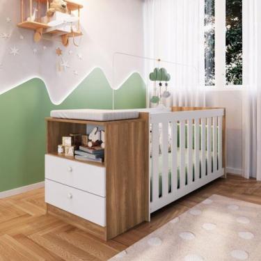 Imagem de Quarto Infantil  Marrom e Branco Berço e Cômoda Aconchego Completa Móv