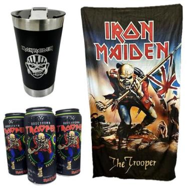 Imagem de Kit 3 Cervejas Iron Maiden Trooper + Toalha + Copo Térmico 500ml - Tro