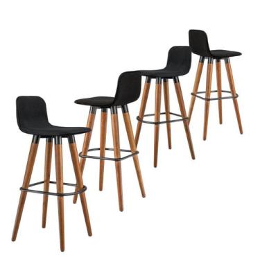 Imagem de Kit 4 Banquetas Línea Encosto Baixo em Madeira e Linho Preto - UniDeco