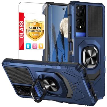 Imagem de TJS Compatível com TCL 50 SE 5G e TCL 40 NxtPaper 4G, Capa com Protetor de Tela de Vidro Temperado, Anel de Metal, Suporte Magnético, Resistente, Azul