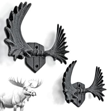 Imagem de Ambipolar Pacote com 2 ganchos estilo chifres de alce, ganchos vintage com acabamento preto para casacos, chapéus e muito mais, estrutura resistente de ferro fundido, tema rústico de casa de fazenda,