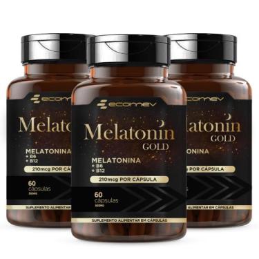 Imagem de 3Un Melato Gold + Vitamina B6 B12 210Mcg 180Cáp (1 ao dia) Ecomev