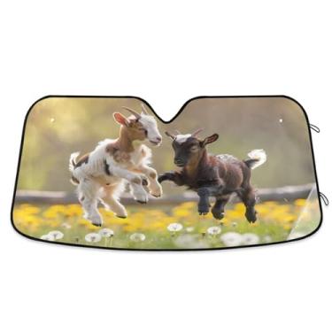 Imagem de GOODOLD Toldo de para-brisa com padrão de cabras brincalhões para carros, caminhões, SUVs - Defesa contra raios UV, para-sol automático frontal dobrável, refrigerador interior do veículo (139 x 70 cm)