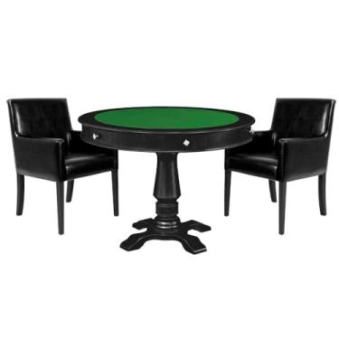 Imagem de Mesa de Jogos Carteado Victoria Redonda Tampo Reversível Preto com Kit 2 Cadeiras Liverpool PU Preto Liso - Gran Belo