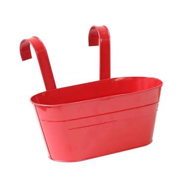 Imagem de Nishiyuenyi Vaso de Flores Pendurado em Balde de Ferro, Decoração Oval para Janela, Suporte para Flores, Vaso de Plantas para Casa, Cerca, Quintal, Pátio, Escritó, Vermelho