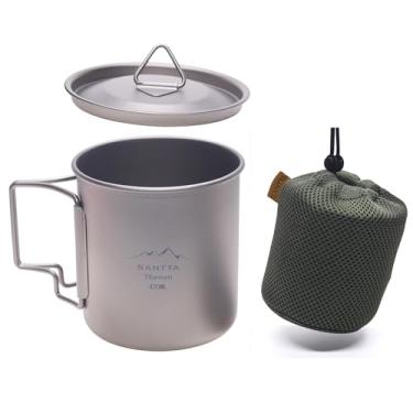 Imagem de SANTTA Copo de titânio | Caneca de acampamento leve de 420 ml com alça dobrável e tampa 420 ml