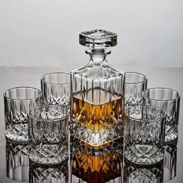Imagem de Garrafa Decanter Whisky Vidro Licor 800ml + 6 Copos Luxo - Smart