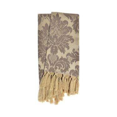 Imagem de Manta para sofá em Tecido Jacquard Marrom Acinzentado e Bege Medalhão 