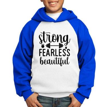 Imagem de Moletom Infantil Strong Fearless Beautiful - Foca na Moda, Branco, Azu