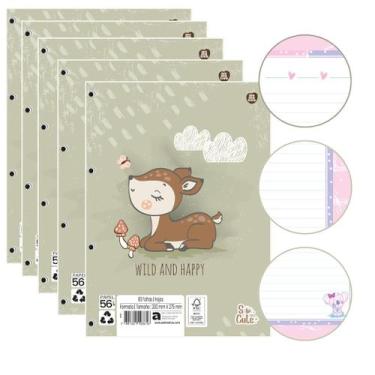Imagem de Kit 05 Blocos de Folhas de Fichário Caderno Argolado So Cute 80 Folhas