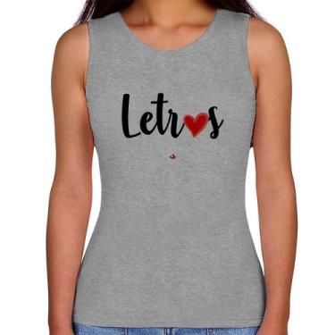 Imagem de Regata Feminina Letras por amor - Foca na Moda, Cinza, GG