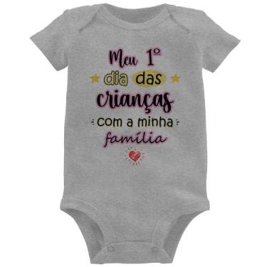 Imagem de Body Bebê Meu primeiro dia das crianças (rosa) - Foca na Moda, Cinza, 